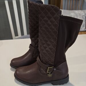 Brown Quilted Knee-High Boots Size 4. New